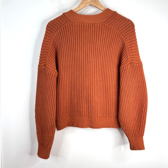Everlane Texture Cotton Crop Cardigan L Cider Orange Chunky Ribbed Boxy Minimal - Picture 6 of 13